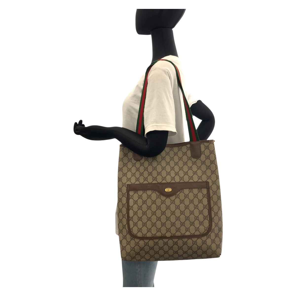 19125
GUCCI グッチ ヴィンテージ シェリーライン オールドグッチ ベージュ ブラウン ゴールド金具 GGスプリームキャンバス / レザー 39 02 003 トートバッグ ショルダーバッグ  レディース AB20