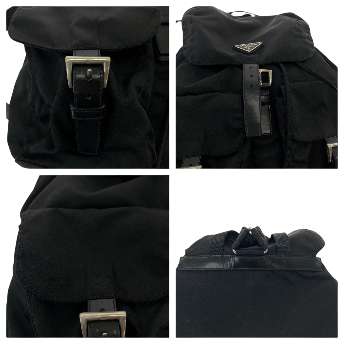 19127
PRADA プラダ テスート 三角ロゴプレート ブラック 黒 シルバー金具 ナイロン リュックサック バックパック  レディース ABP45
