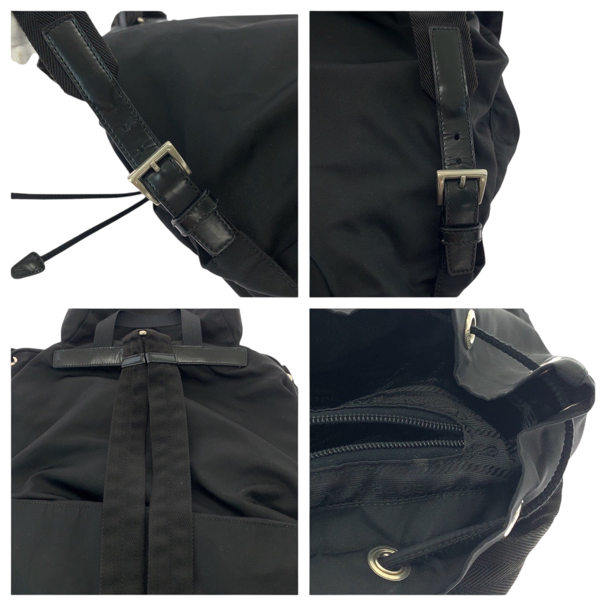 19127
PRADA プラダ テスート 三角ロゴプレート ブラック 黒 シルバー金具 ナイロン リュックサック バックパック  レディース ABP45