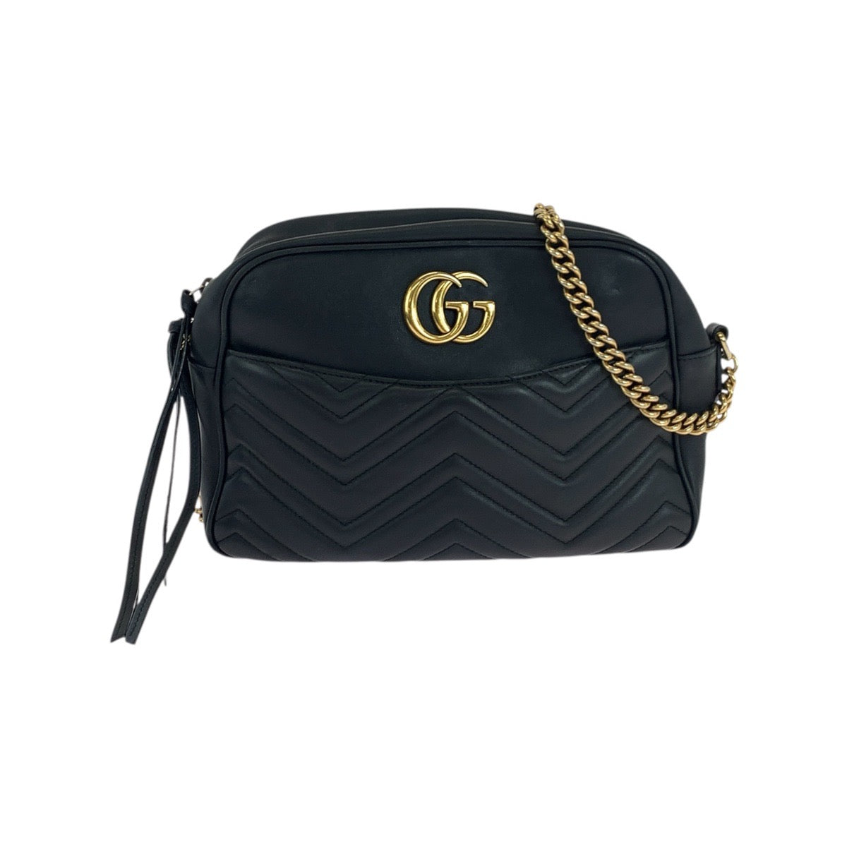 19128
GUCCI グッチ GGマーモント キルティング ブラック 黒 ゴールド金具 レザー 443499 チェーンショルダーバッグ ポシェット  レディース ABP64