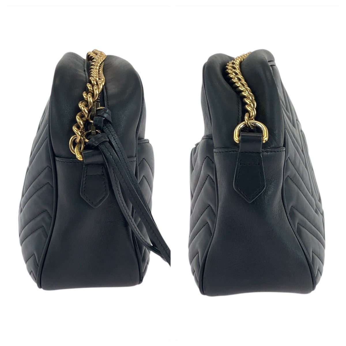 19128
GUCCI グッチ GGマーモント キルティング ブラック 黒 ゴールド金具 レザー 443499 チェーンショルダーバッグ ポシェット  レディース ABP64