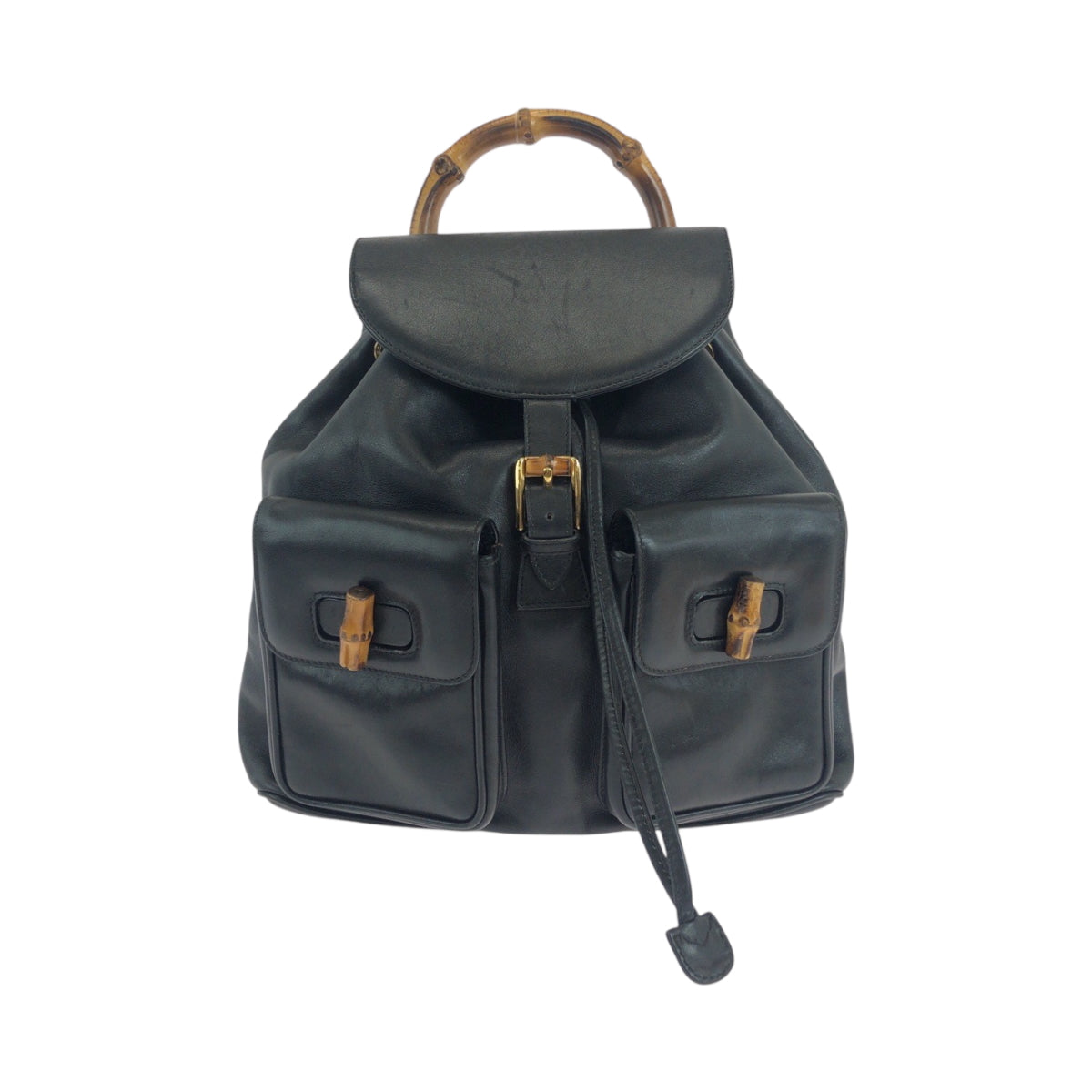 19129
GUCCI Bamboo Black Gold Hardware Leather 003 1119 0016 Backpack Women's ABP43
