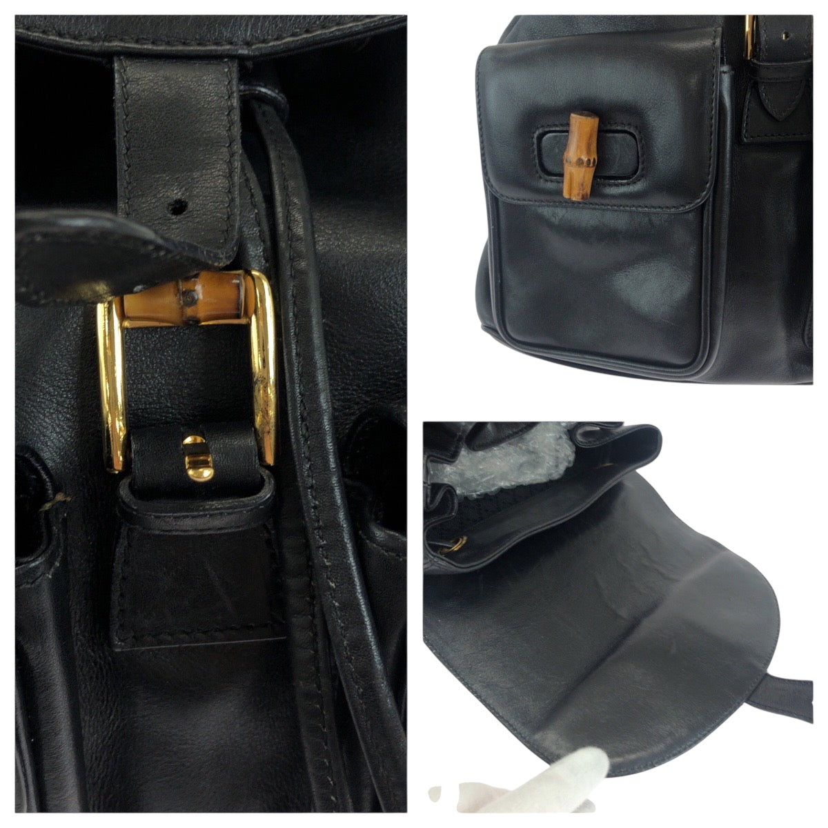 19129
GUCCI Bamboo Black Gold Hardware Leather 003 1119 0016 Backpack Women's ABP43