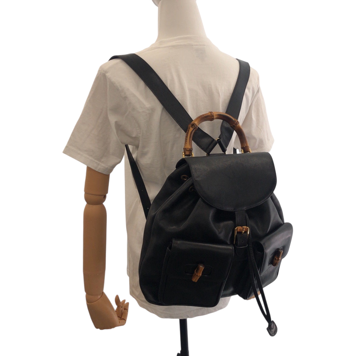 19129
GUCCI Bamboo Black Gold Hardware Leather 003 1119 0016 Backpack Women's ABP43