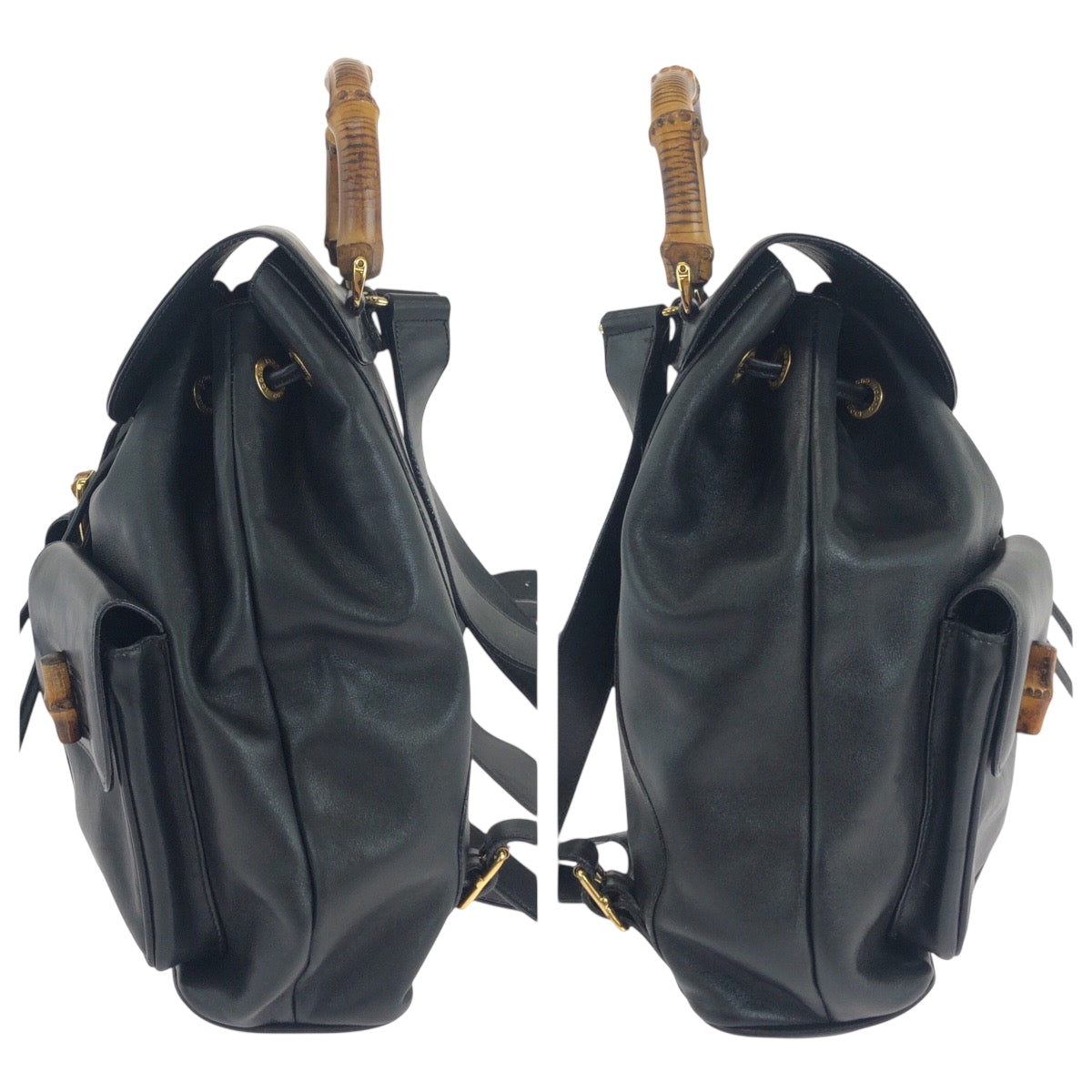 19129
GUCCI Bamboo Black Gold Hardware Leather 003 1119 0016 Backpack Women's ABP43