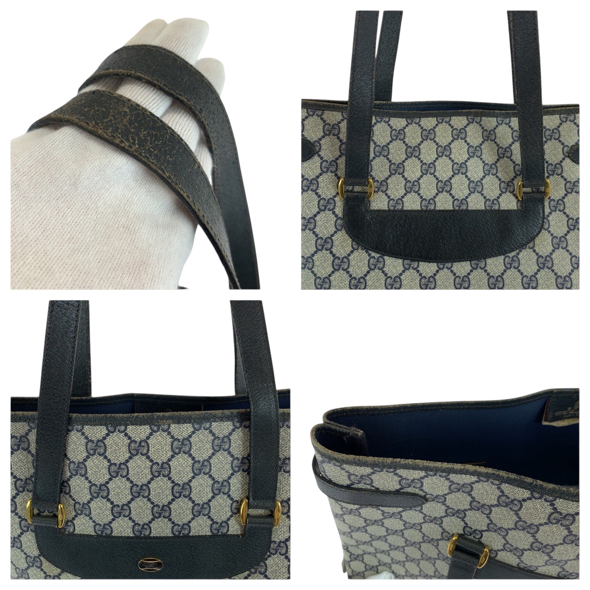 19131
GUCCI グッチ オールドグッチ グレー ネイビー ゴールド金具 GGスプリームキャンバス 39 02 061 トートバッグ ショルダーバッグ  レディース AB20