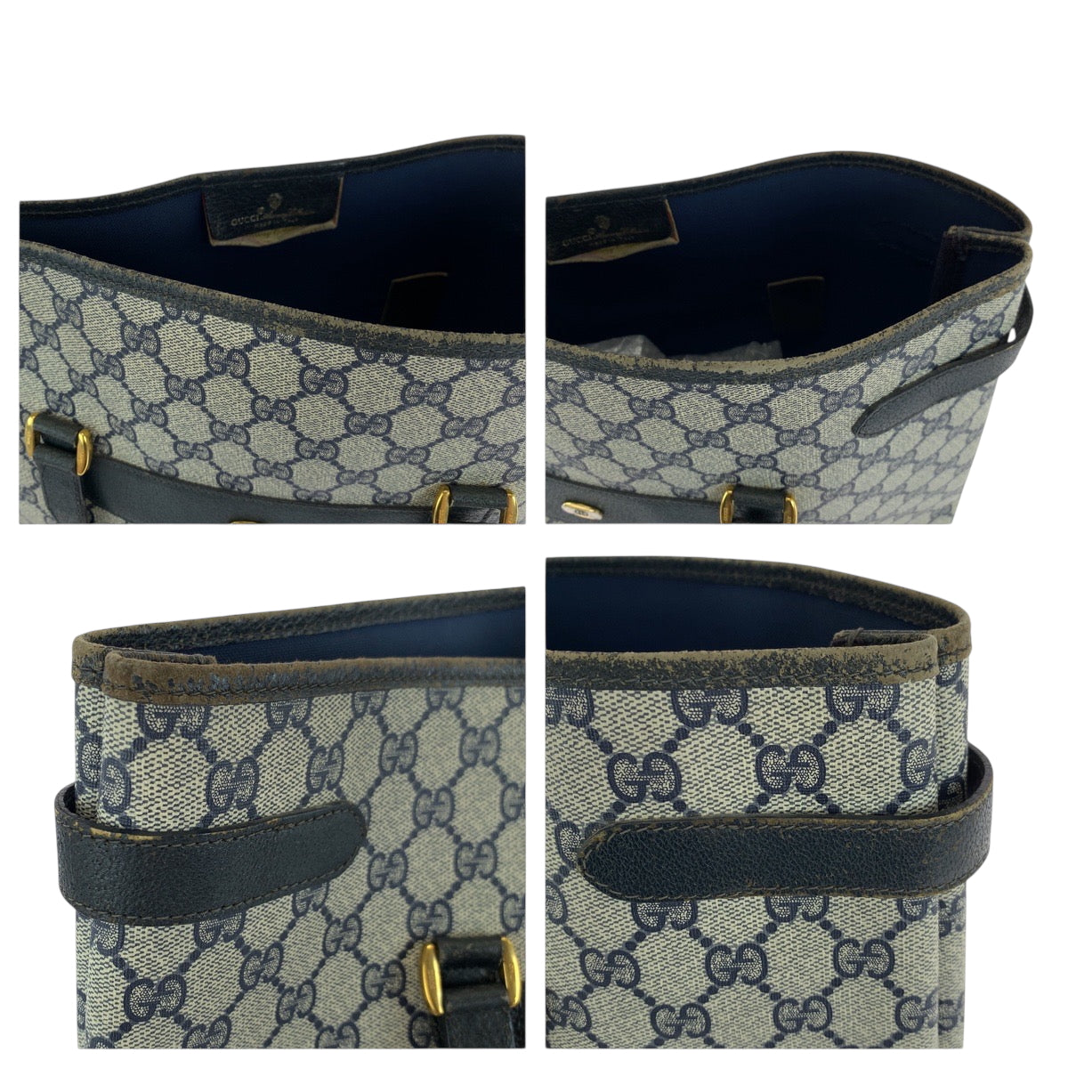 19131
GUCCI グッチ オールドグッチ グレー ネイビー ゴールド金具 GGスプリームキャンバス 39 02 061 トートバッグ ショルダーバッグ  レディース AB20