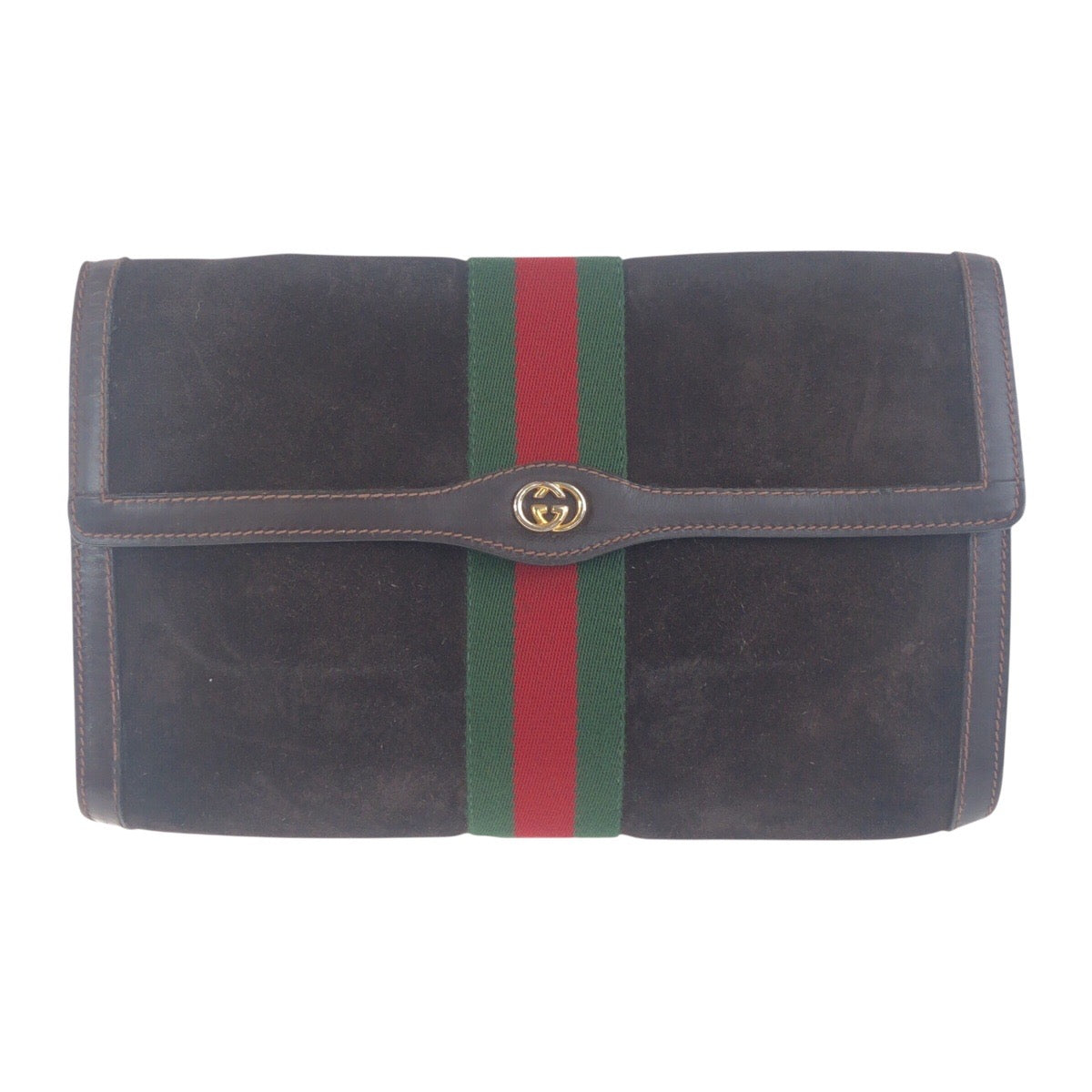 19135
GUCCI グッチ ヴィンテージ オールドグッチ シェリーライン ブラウン ゴールド金具 スウェード / レザー クラッチバッグ セカンドバッグ  メンズ AB20