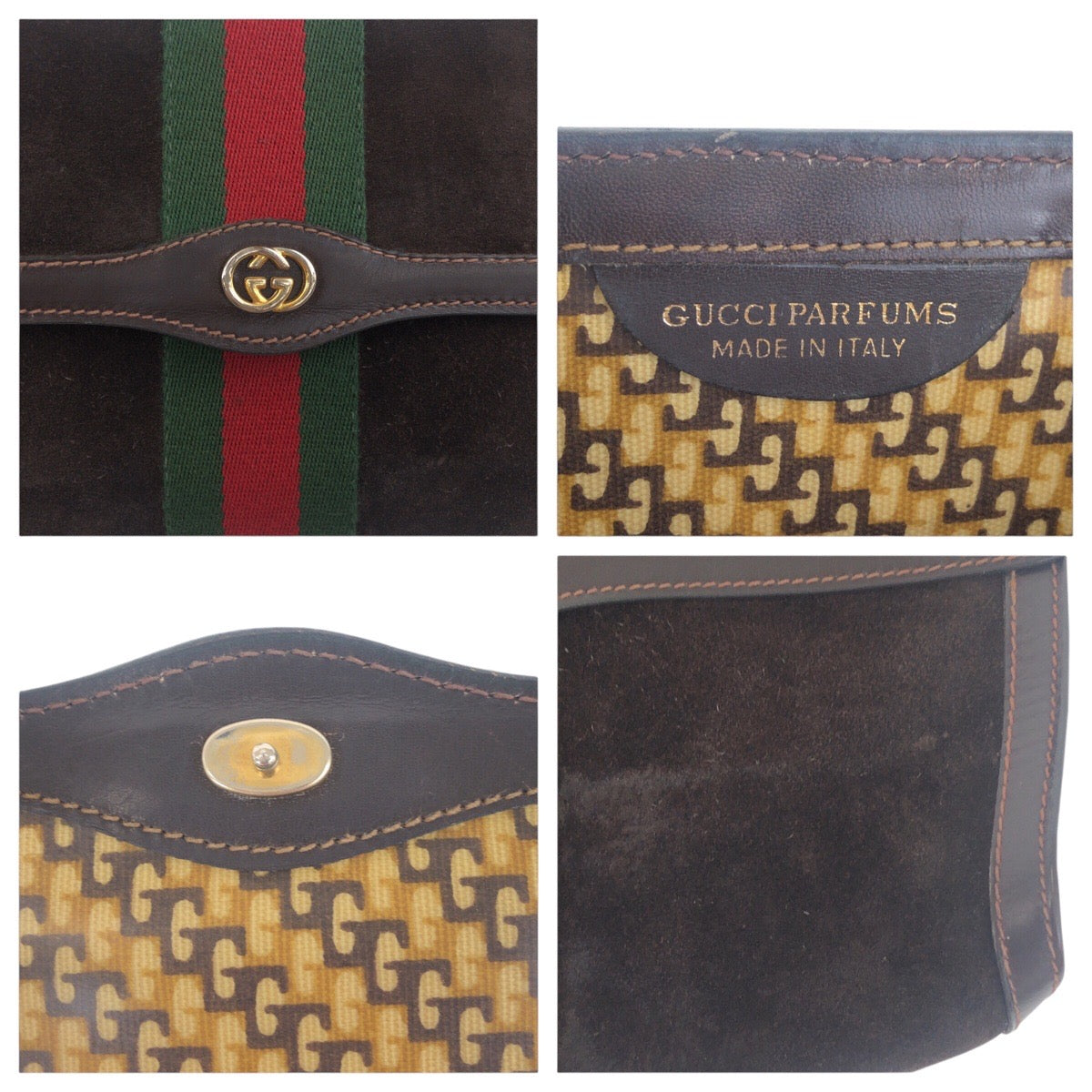 19135
GUCCI グッチ ヴィンテージ オールドグッチ シェリーライン ブラウン ゴールド金具 スウェード / レザー クラッチバッグ セカンドバッグ  メンズ AB20