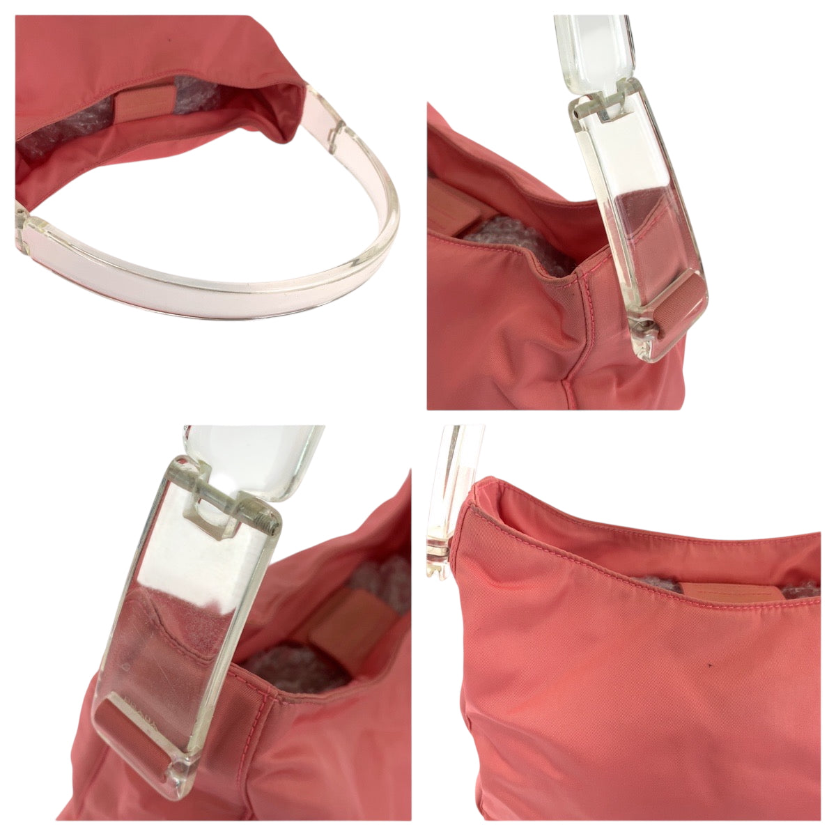 19137
PRADA プラダ テスート 三角ロゴプレート ピンク クリア シルバー金具 ナイロン ショルダーバッグ 肩掛け  レディース ABP27