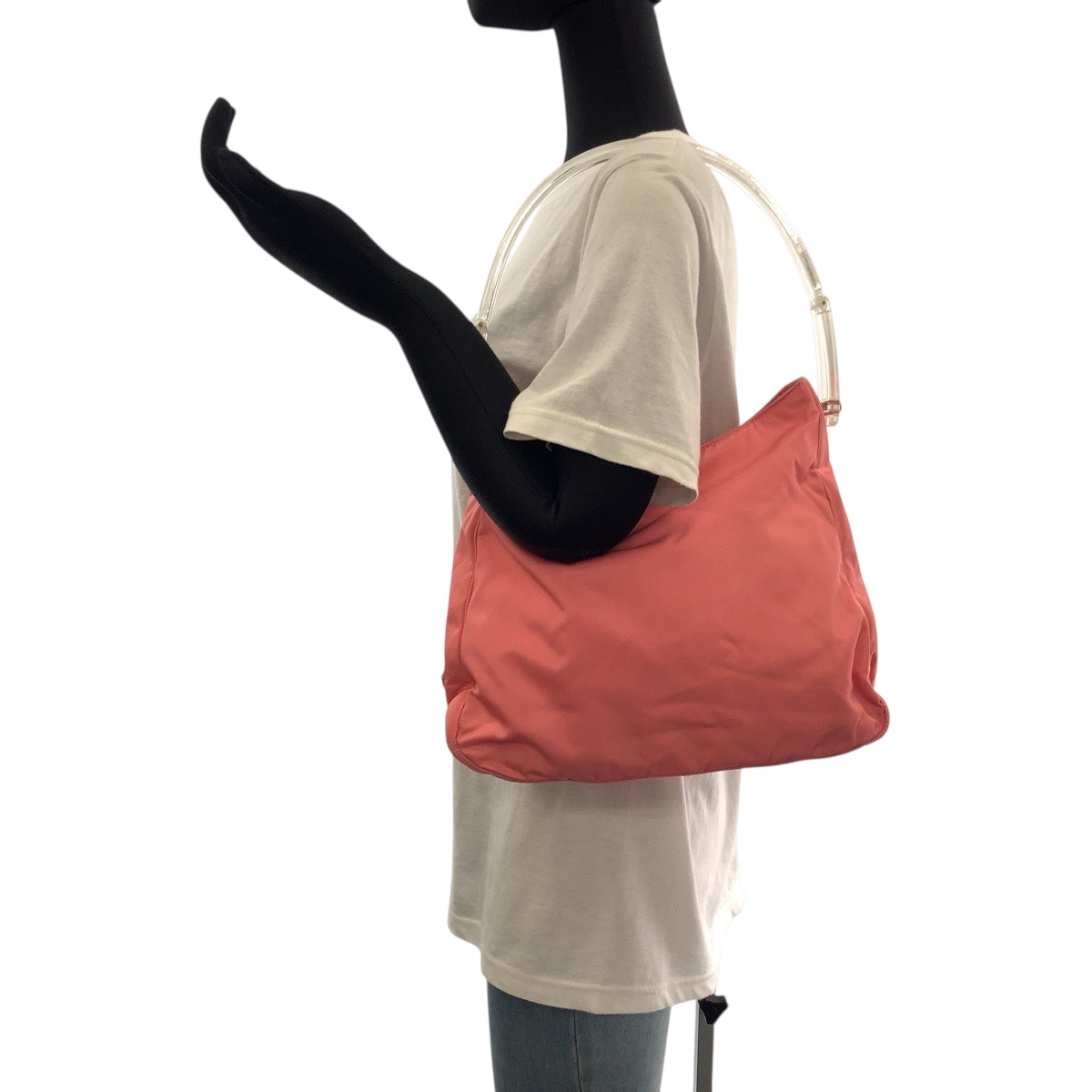 19137
PRADA プラダ テスート 三角ロゴプレート ピンク クリア シルバー金具 ナイロン ショルダーバッグ 肩掛け  レディース ABP27