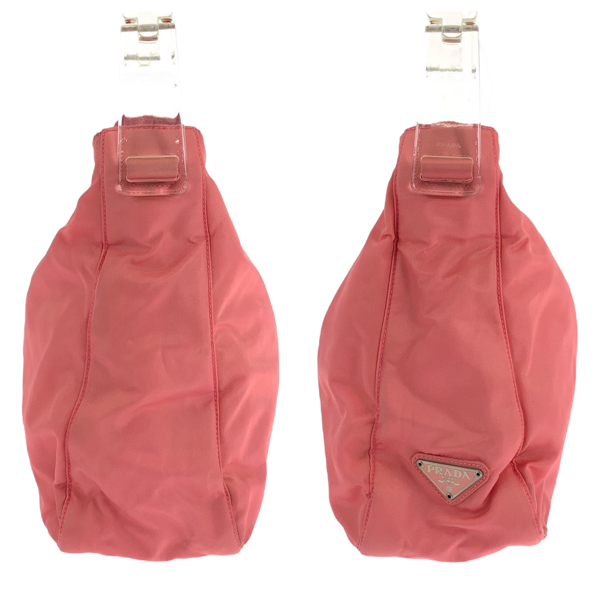 19137
PRADA プラダ テスート 三角ロゴプレート ピンク クリア シルバー金具 ナイロン ショルダーバッグ 肩掛け  レディース ABP27