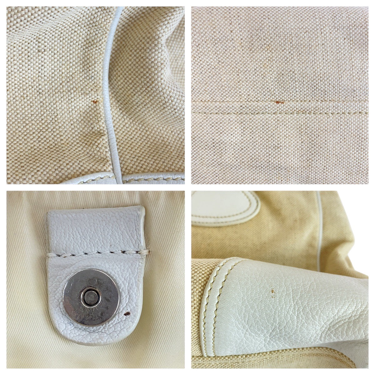 19138
PRADA プラダ 三角ロゴプレート ホワイト アイボリー キャンバス / レザー トートバッグ ショルダーバッグ  レディース AB27