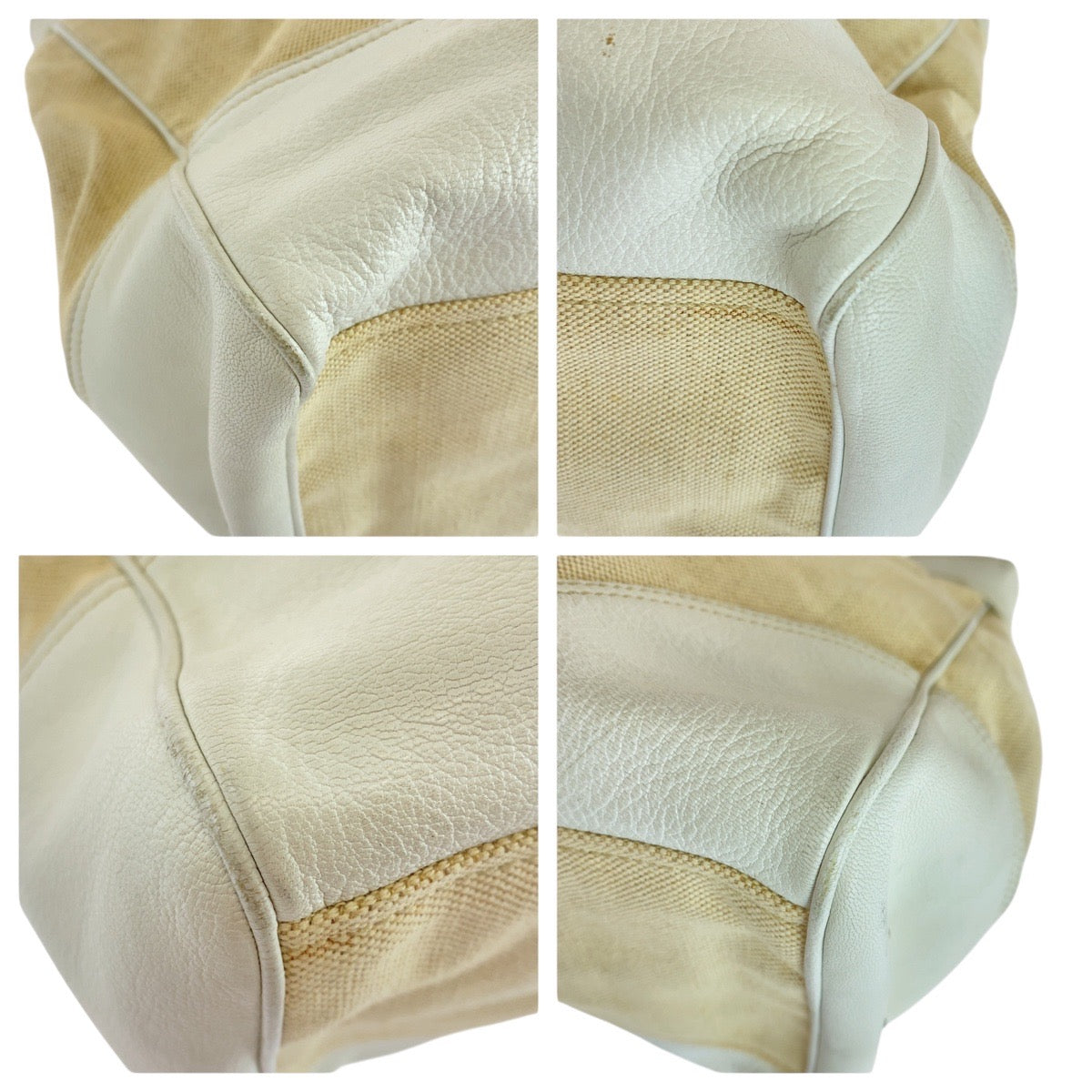 19138
PRADA プラダ 三角ロゴプレート ホワイト アイボリー キャンバス / レザー トートバッグ ショルダーバッグ  レディース AB27