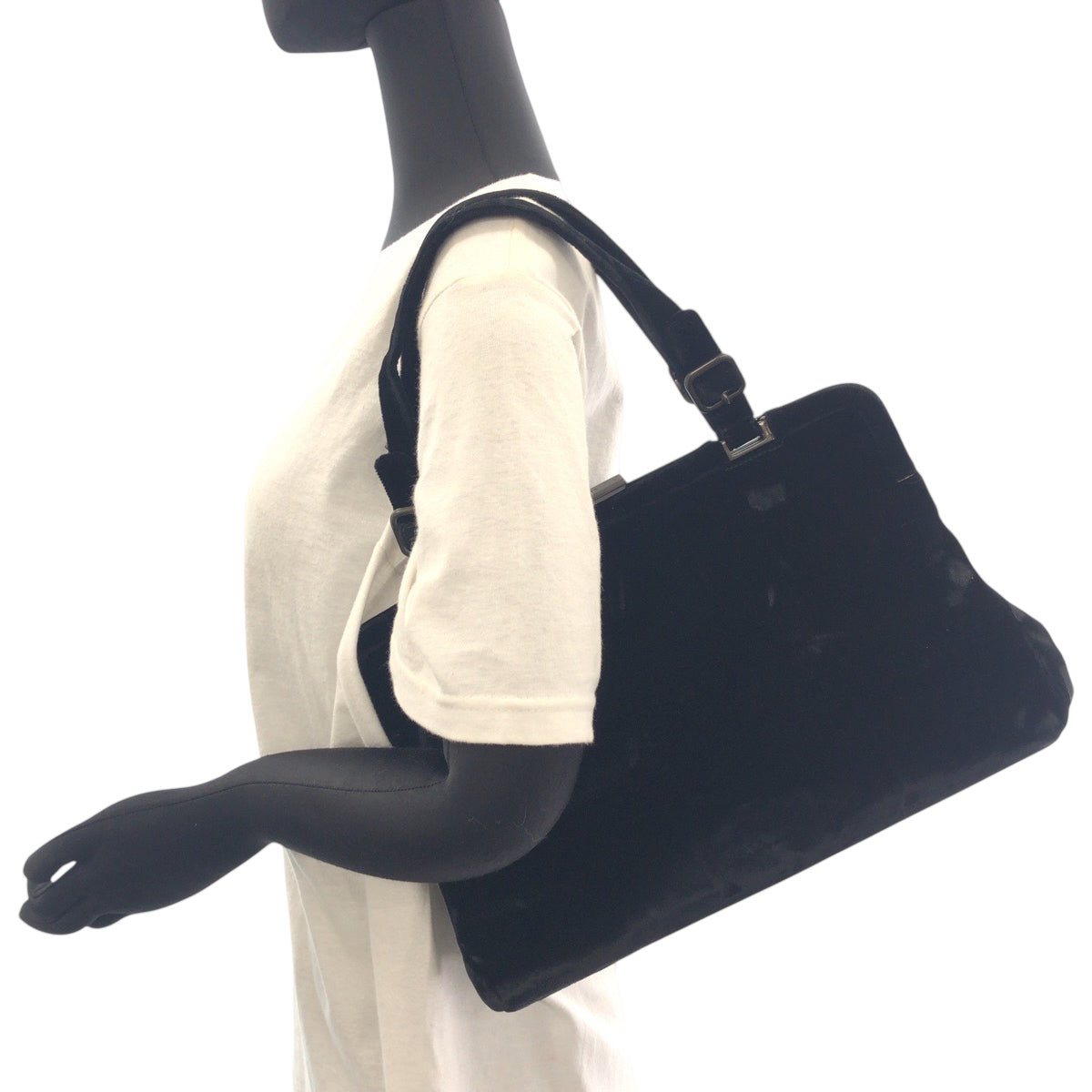 19140
PRADA プラダ ベロア ブラック 黒 シルバー金具 ベロア トートバッグ ハンドバッグ  レディース ABP27