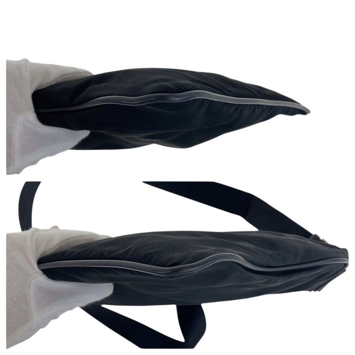 19141
PRADA プラダ テスート サフィアーノ 三角ロゴプレート ブラック 黒 シルバー金具 ナイロン / レザー ショルダーバッグ ポシェット  レディース ABP38