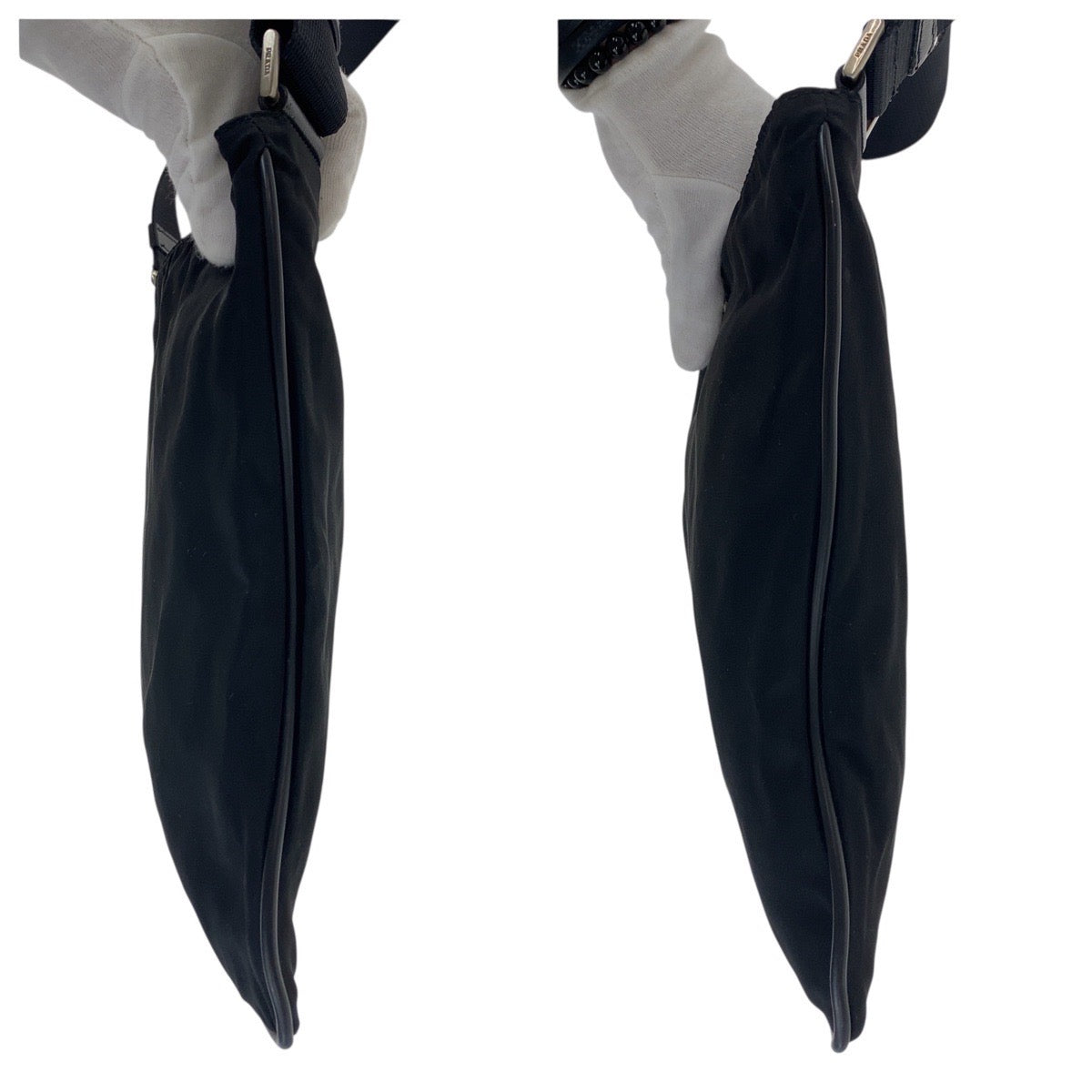 19141
PRADA プラダ テスート サフィアーノ 三角ロゴプレート ブラック 黒 シルバー金具 ナイロン / レザー ショルダーバッグ ポシェット  レディース ABP38