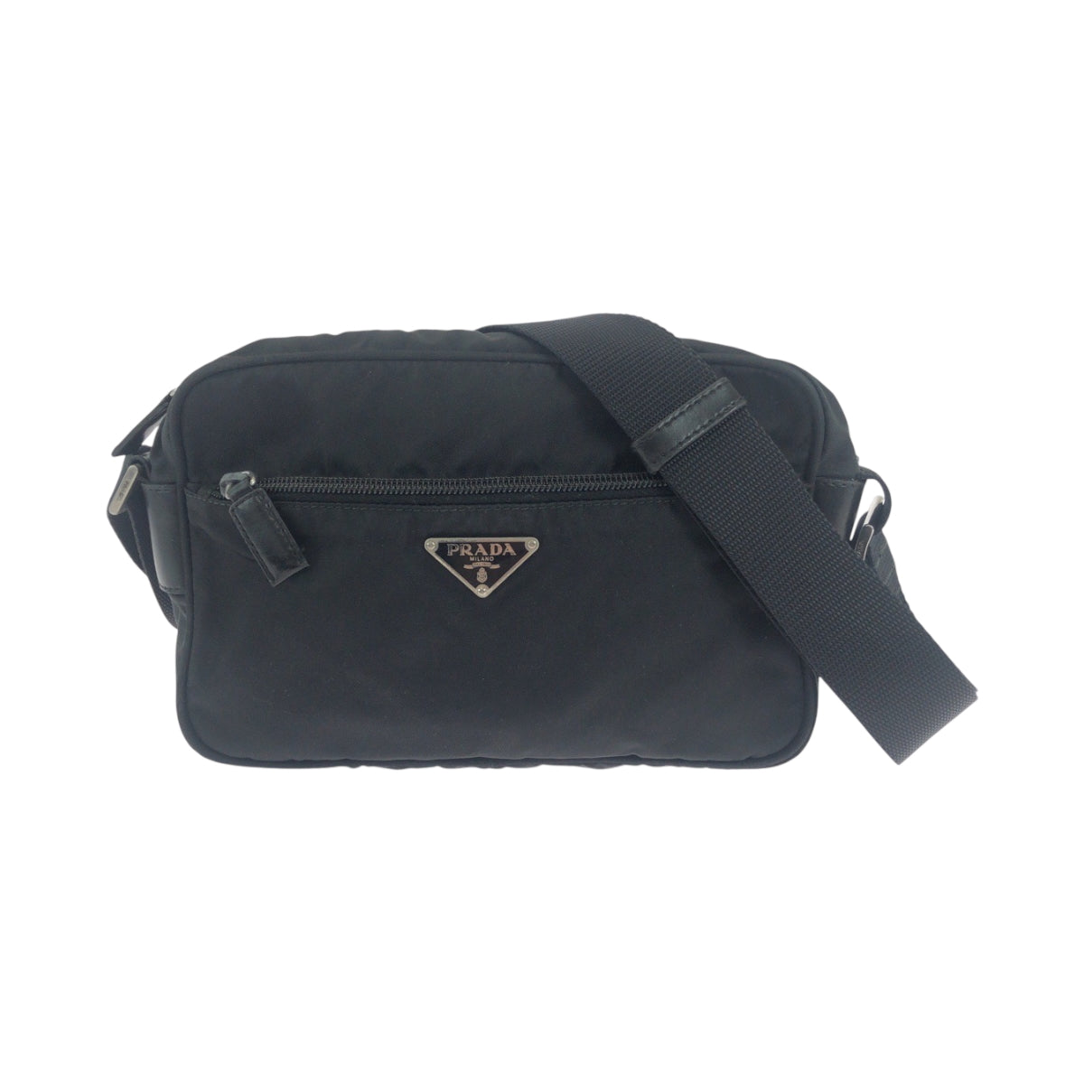 19153
PRADA プラダ テスート 三角ロゴプレート ブラック 黒 シルバー金具 ナイロン BT0167  ショルダーバッグ ポシェット  メンズ ABP43
