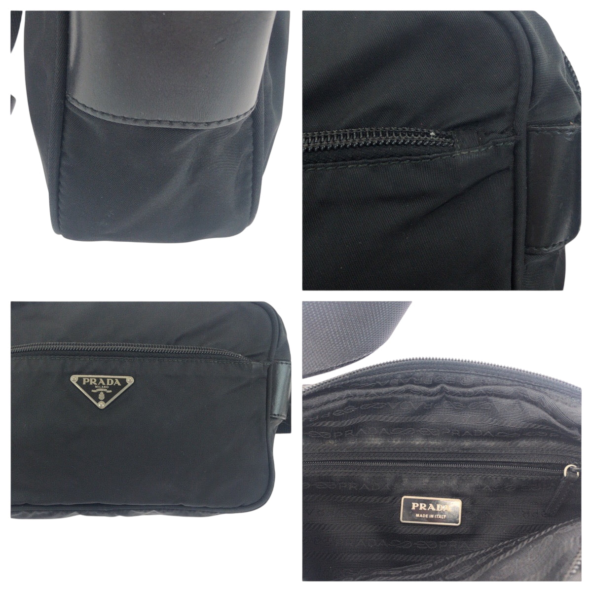 19153
PRADA プラダ テスート 三角ロゴプレート ブラック 黒 シルバー金具 ナイロン BT0167  ショルダーバッグ ポシェット  メンズ ABP43