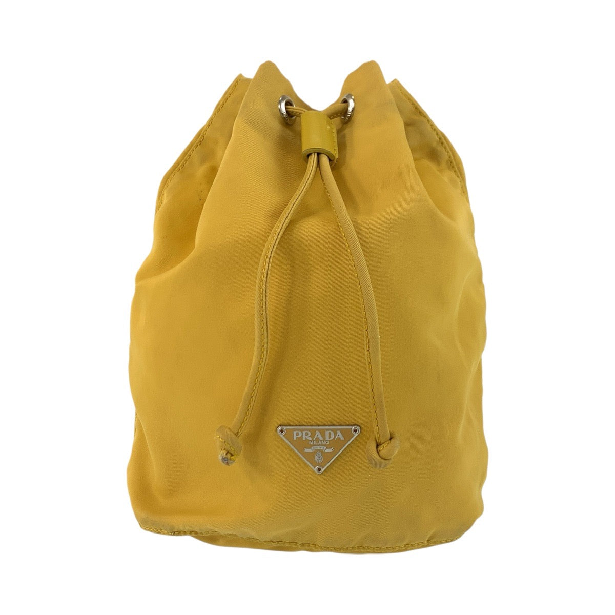 19144
PRADA プラダ テスート 三角ロゴプレート イエロー シルバー金具 ナイロン ポーチ 巾着ポーチ  レディース AB15