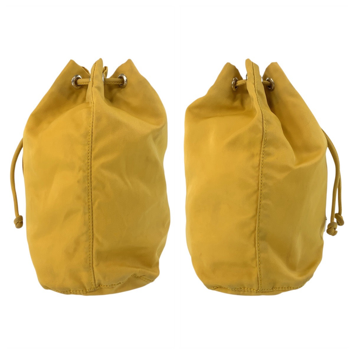 19144
PRADA プラダ テスート 三角ロゴプレート イエロー シルバー金具 ナイロン ポーチ 巾着ポーチ  レディース AB15