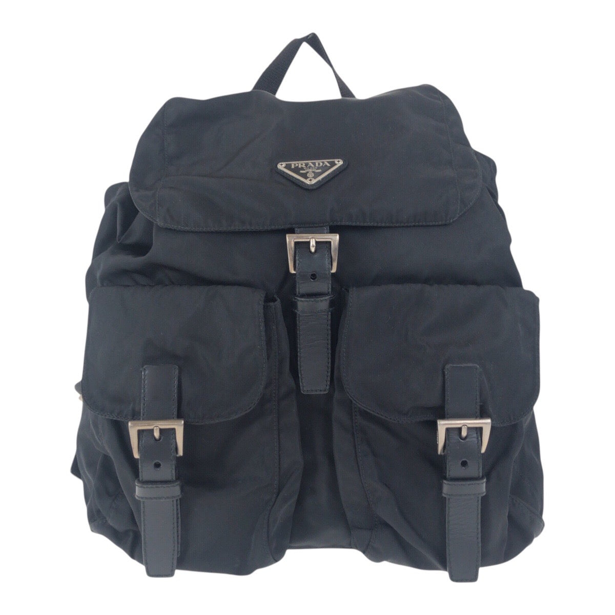 19145
PRADA プラダ テスート 三角ロゴプレート ブラック 黒 シルバー金具 ナイロン リュックサック バックパック  レディース A50