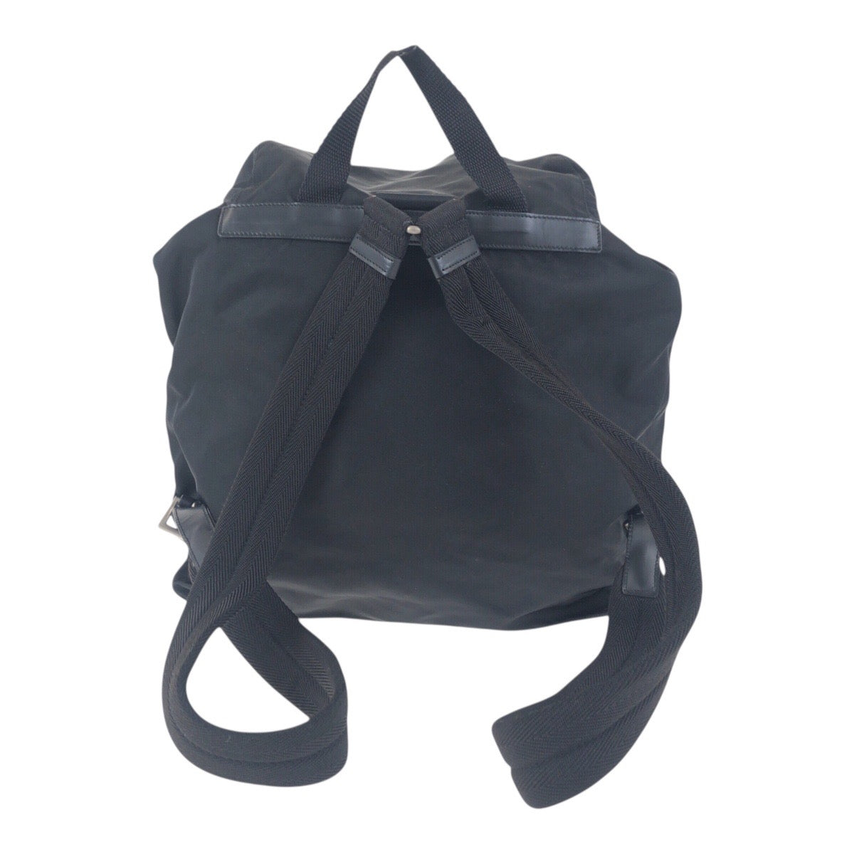 19145
PRADA プラダ テスート 三角ロゴプレート ブラック 黒 シルバー金具 ナイロン リュックサック バックパック  レディース A50