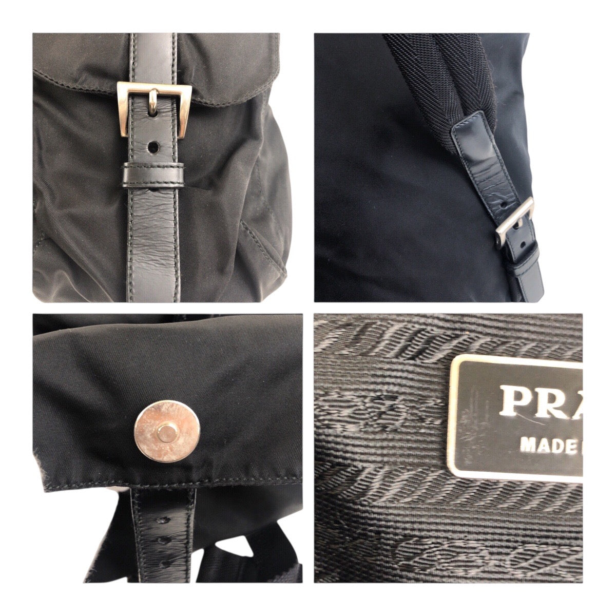 19145
PRADA プラダ テスート 三角ロゴプレート ブラック 黒 シルバー金具 ナイロン リュックサック バックパック  レディース A50