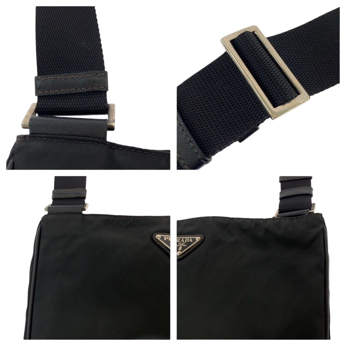 19146
PRADA プラダ テスート 三角ロゴプレート ブラック 黒 シルバー金具 ナイロン ショルダーバッグ メッセンジャーバッグ  レディース ABP36