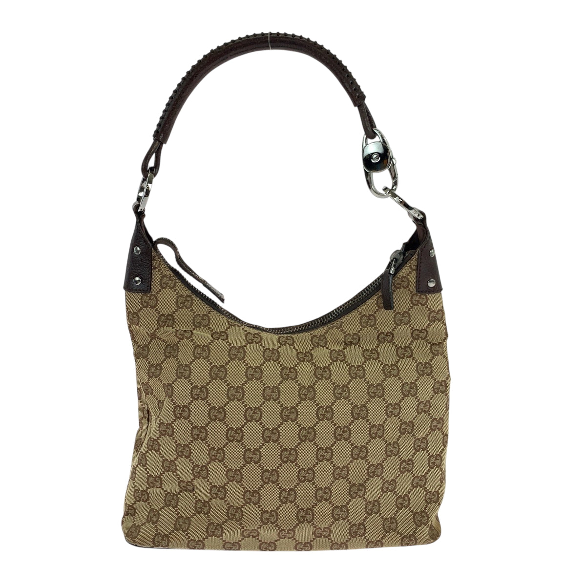 19148
GUCCI グッチ ベージュ ブラウン シルバー金具 GGキャンバス 115003 ショルダーバッグ 肩掛け  レディース ABP31