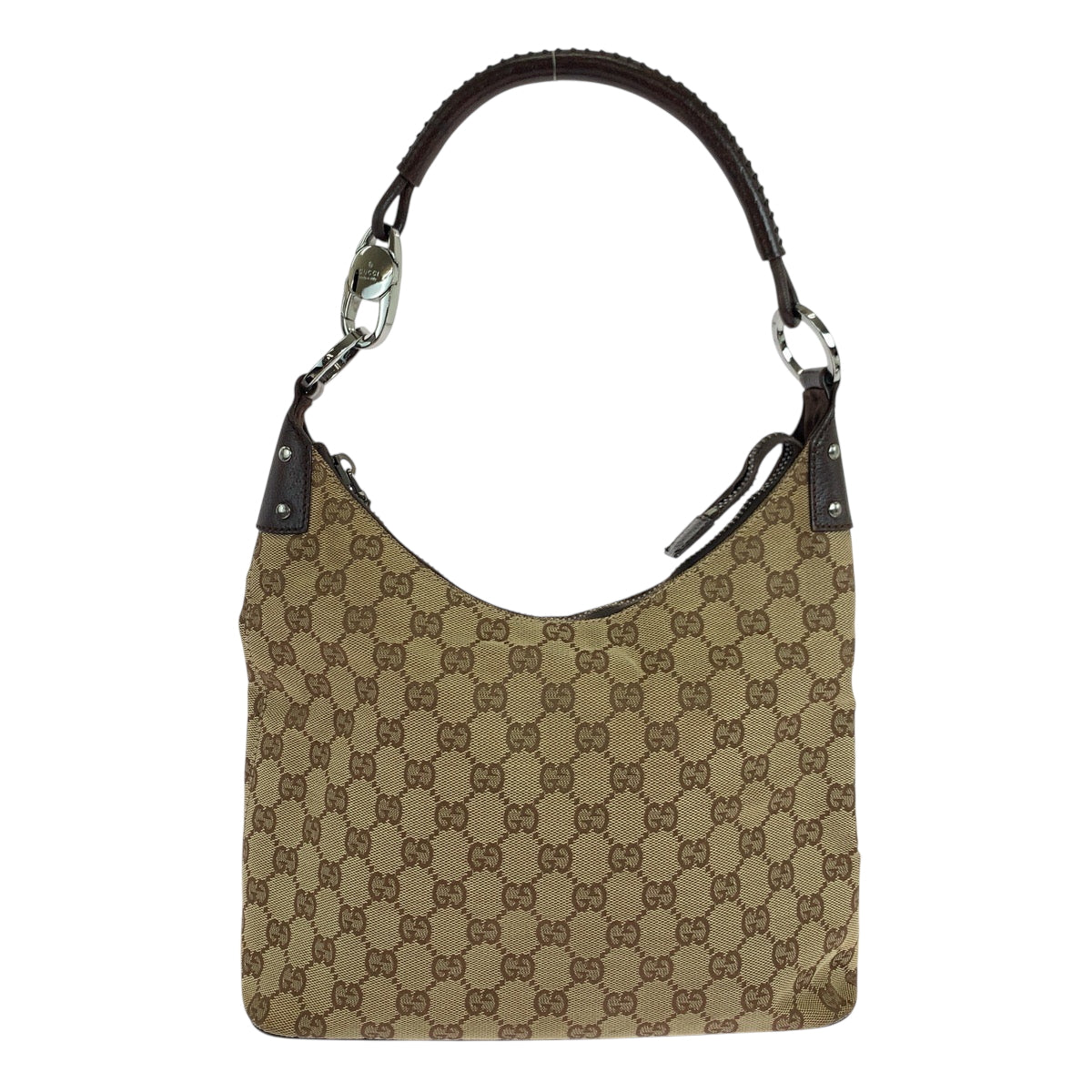 19148
GUCCI グッチ ベージュ ブラウン シルバー金具 GGキャンバス 115003 ショルダーバッグ 肩掛け  レディース ABP31
