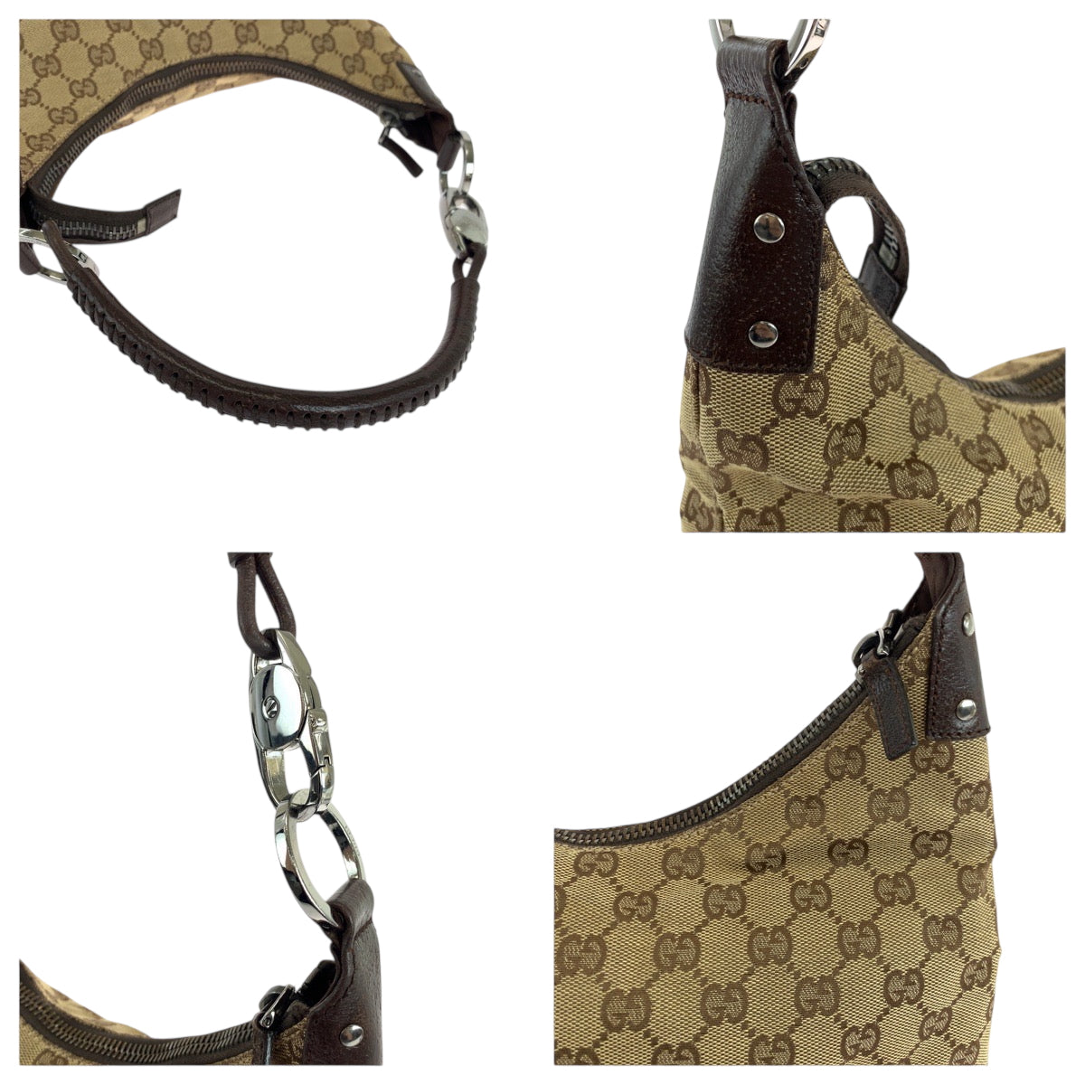 19148
GUCCI グッチ ベージュ ブラウン シルバー金具 GGキャンバス 115003 ショルダーバッグ 肩掛け  レディース ABP31