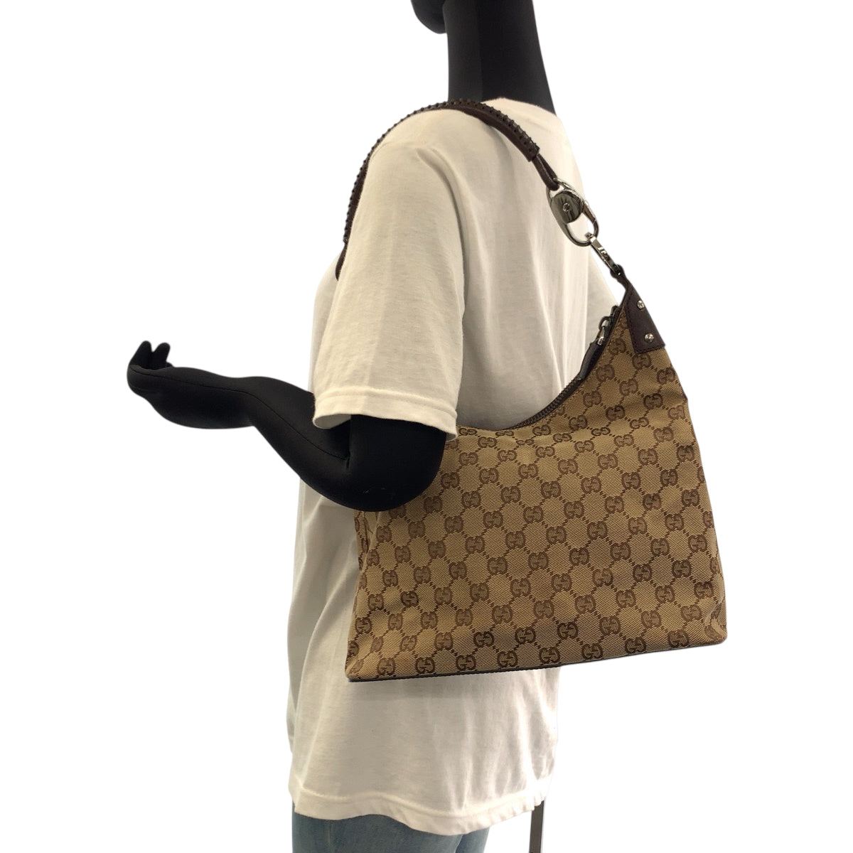 19148
GUCCI グッチ ベージュ ブラウン シルバー金具 GGキャンバス 115003 ショルダーバッグ 肩掛け  レディース ABP31