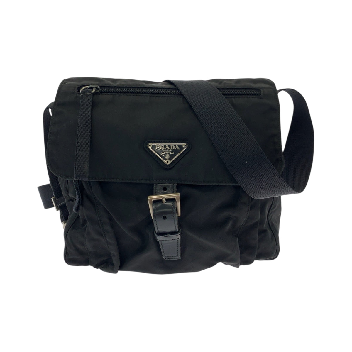19150
PRADA プラダ テスート 三角ロゴプレート ブラック 黒 シルバー金具 ナイロン ショルダーバッグ メッセンジャーバッグ  レディース ABP38