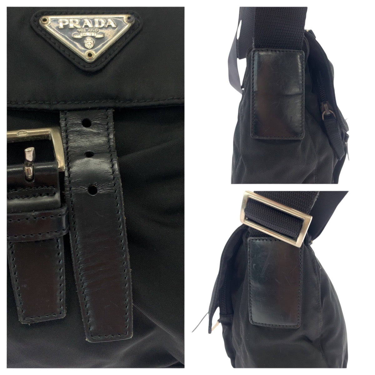 19150
PRADA プラダ テスート 三角ロゴプレート ブラック 黒 シルバー金具 ナイロン ショルダーバッグ メッセンジャーバッグ  レディース ABP38