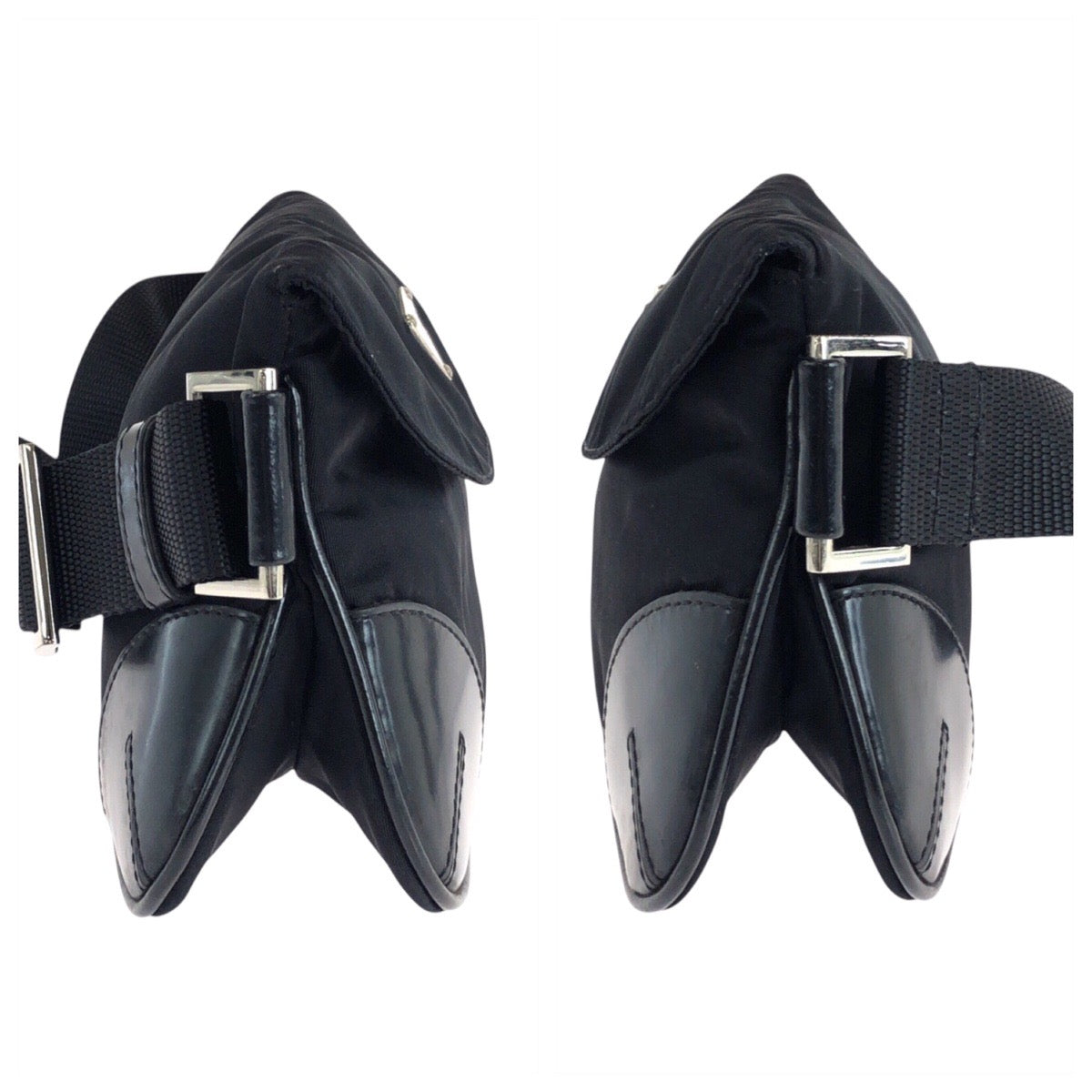 19151
PRADA プラダ テスート 三角ロゴプレート ブラック 黒 シルバー金具 ナイロン / レザー ウエストバッグ ボディバッグ  レディース A43