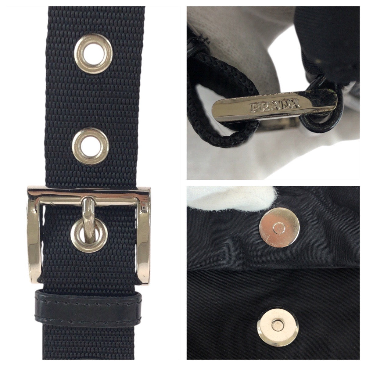 19151
PRADA プラダ テスート 三角ロゴプレート ブラック 黒 シルバー金具 ナイロン / レザー ウエストバッグ ボディバッグ  レディース A43