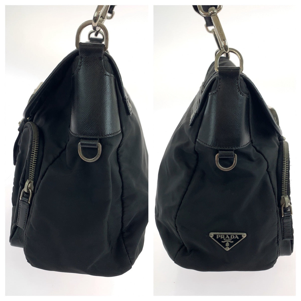 19152
PRADA プラダ テスート 三角ロゴプレート ブラック 黒 シルバー金具 ナイロン ショルダーバッグ ポシェット  レディース ABP38