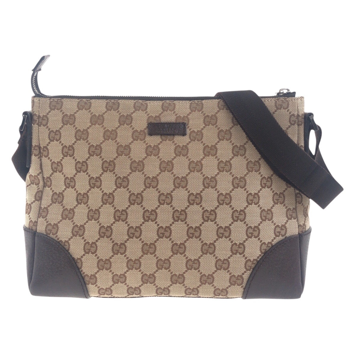 19154
GUCCI グッチ ベージュ ブラウン シルバー金具 GGキャンバス / レザー 114273 ショルダーバッグ メッセンジャーバッグ レディース AB38