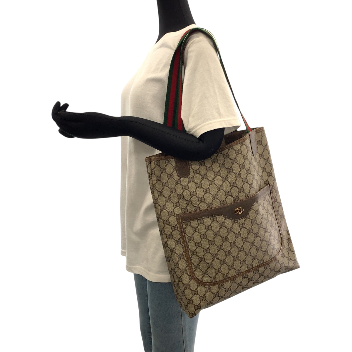 19155
GUCCI グッチ ヴィンテージ オールドグッチ シェリーライン ベージュ ブラウン ゴールド金具 GGスプリームキャンバス 39 02 003 トートバッグ ショルダーバッグ  レディース ABP27