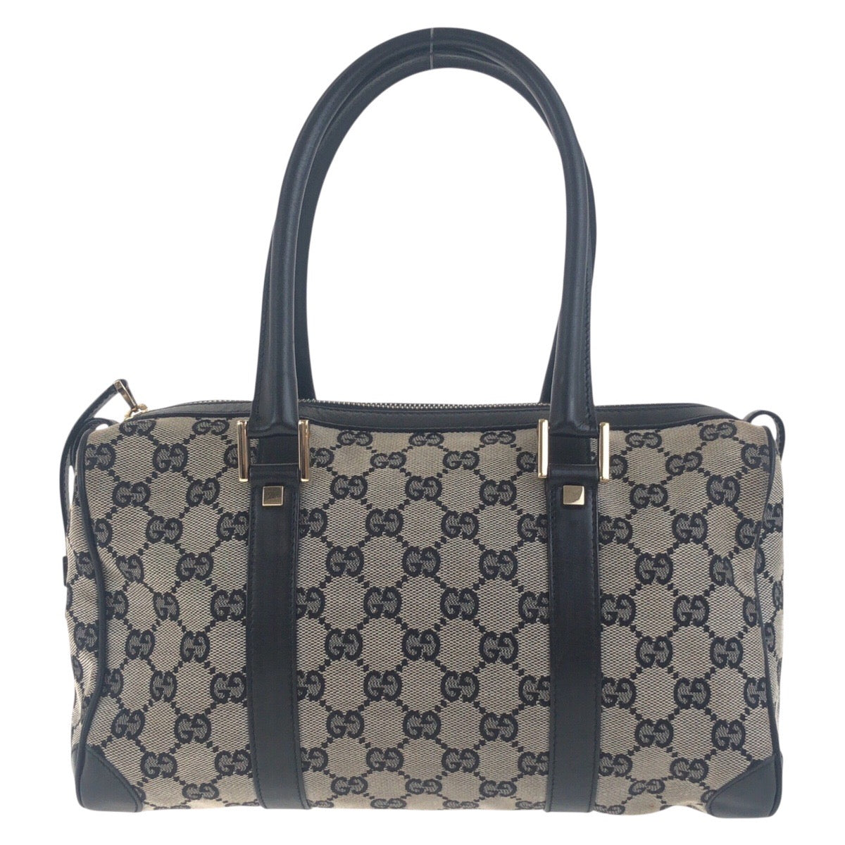 19156
GUCCI グッチ ブラック 黒 グレー ゴールド金具 GGキャンバス / レザー 000 0851 ハンドバッグ ミニボストンバッグ レディース AB38