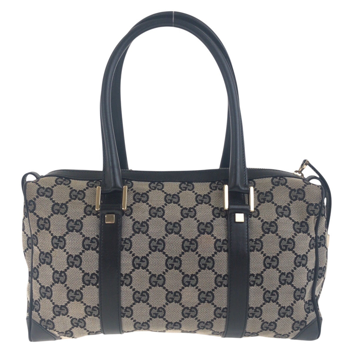 19156
GUCCI グッチ ブラック 黒 グレー ゴールド金具 GGキャンバス / レザー 000 0851 ハンドバッグ ミニボストンバッグ レディース AB38