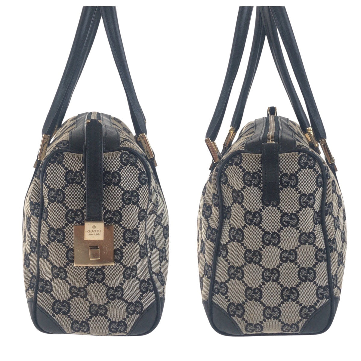 19156
GUCCI グッチ ブラック 黒 グレー ゴールド金具 GGキャンバス / レザー 000 0851 ハンドバッグ ミニボストンバッグ レディース AB38
