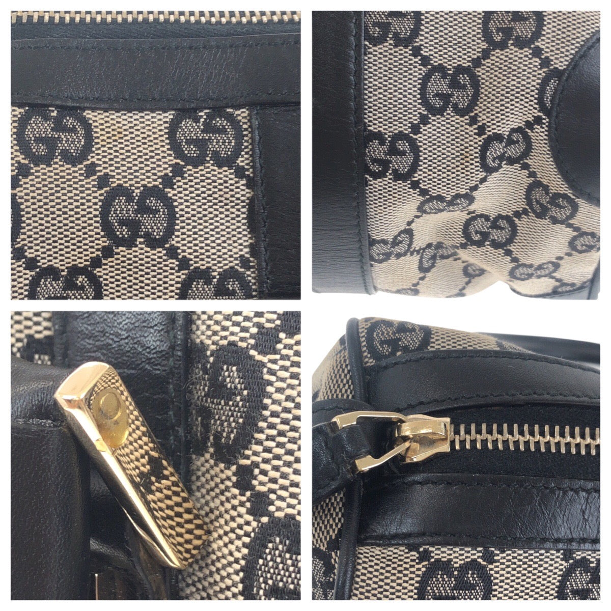 19156
GUCCI グッチ ブラック 黒 グレー ゴールド金具 GGキャンバス / レザー 000 0851 ハンドバッグ ミニボストンバッグ レディース AB38