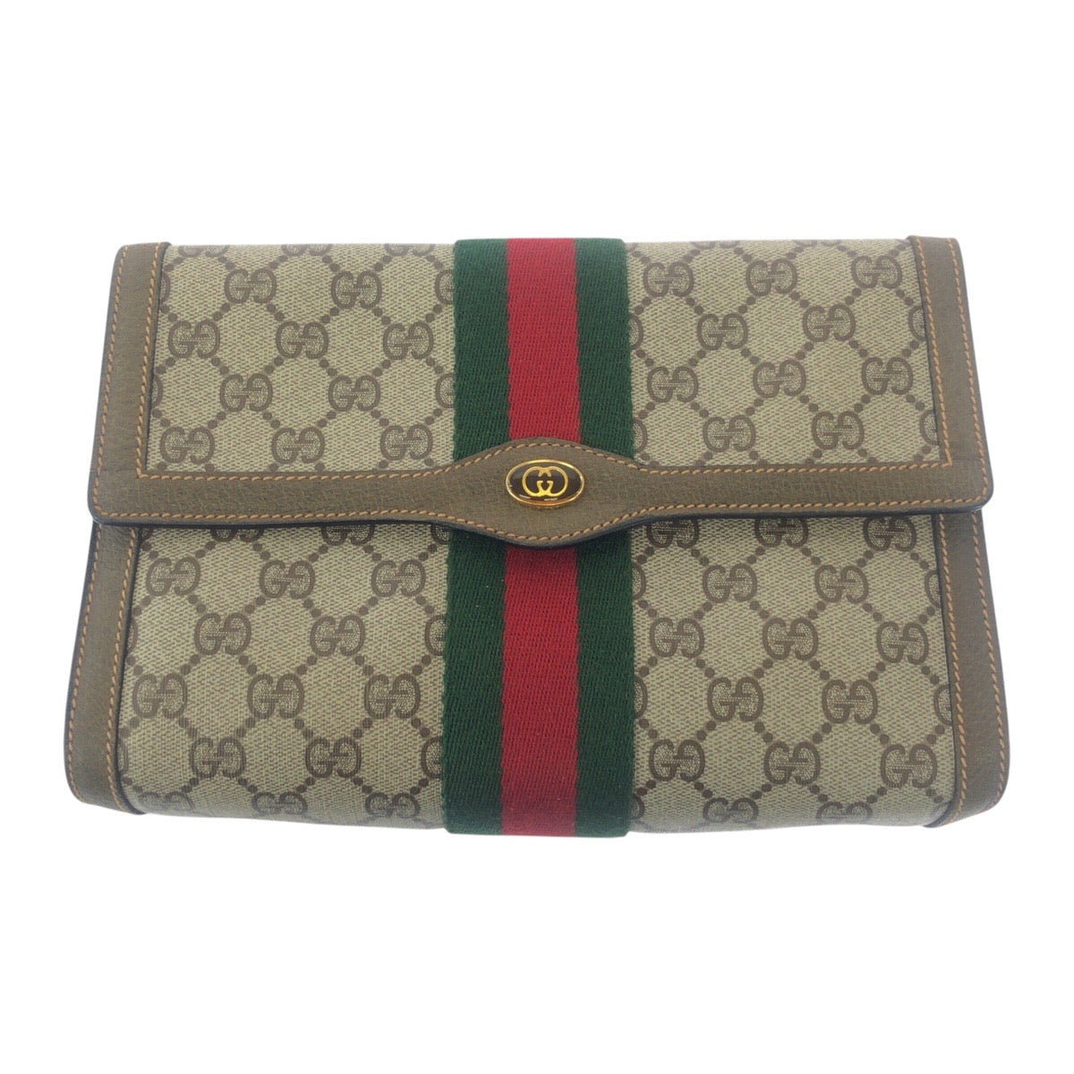 19160
GUCCI グッチ ヴィンテージ オールドグッチ シェリーライン ベージュ ブラウン ゴールド金具 GGスプリームキャンバス / レザー 89 01 006 クラッチバッグ セカンドバッグ  メンズ AB17