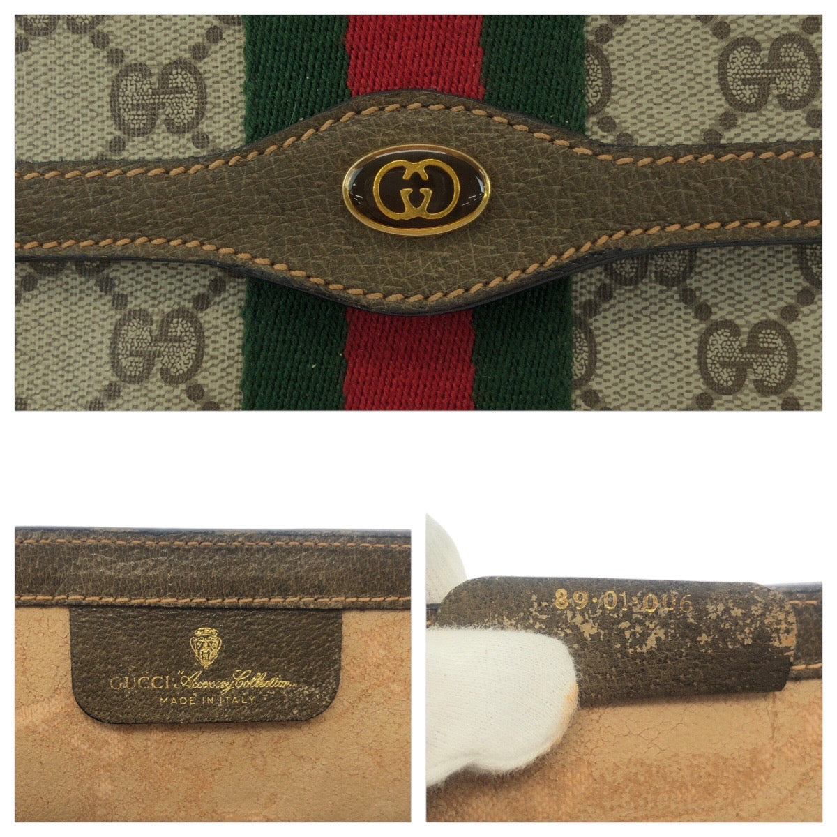 19160
GUCCI グッチ ヴィンテージ オールドグッチ シェリーライン ベージュ ブラウン ゴールド金具 GGスプリームキャンバス / レザー 89 01 006 クラッチバッグ セカンドバッグ  メンズ AB17
