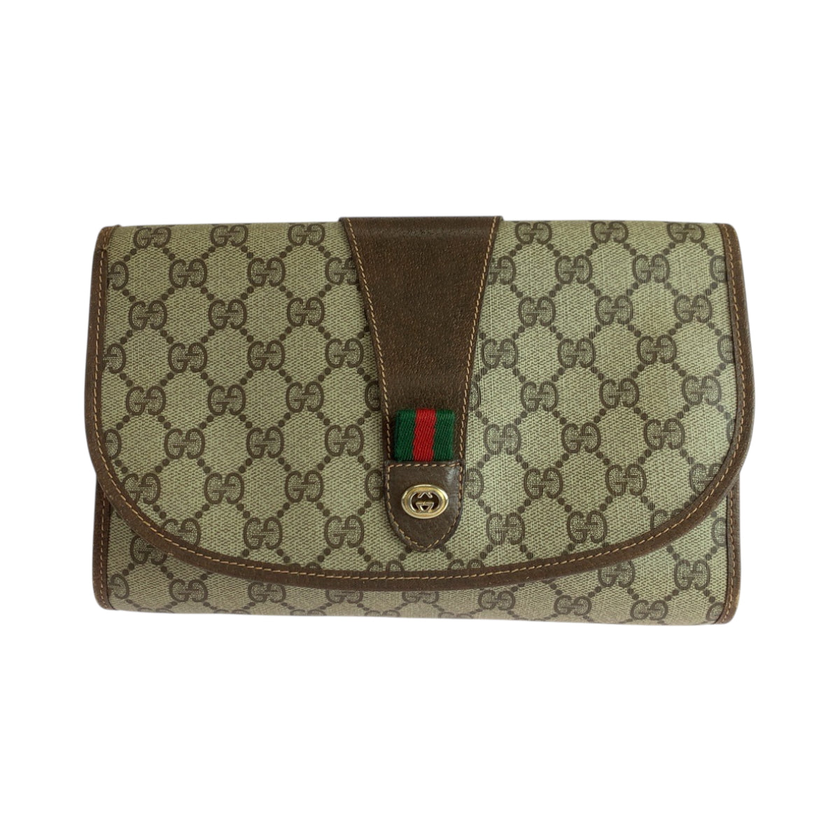 19162
GUCCI グッチ オールドグッチ シェリーライン ベージュ ブラウン ゴールド金具 GGスプリームキャンバス 156 01 030 クラッチバッグ セカンドバッグ  レディース AB17