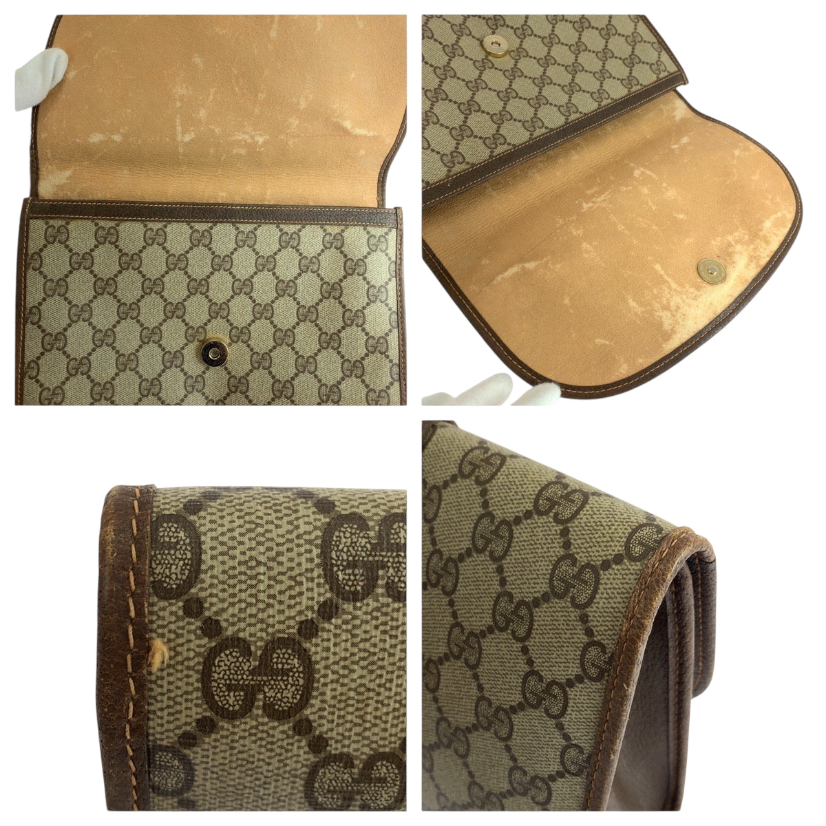 19162
GUCCI グッチ オールドグッチ シェリーライン ベージュ ブラウン ゴールド金具 GGスプリームキャンバス 156 01 030 クラッチバッグ セカンドバッグ  レディース AB17