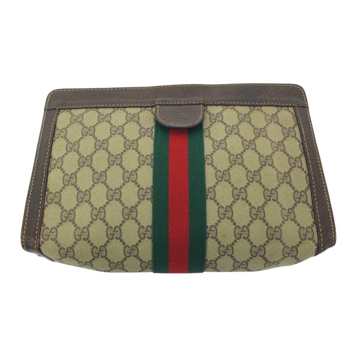 19164
GUCCI グッチ ヴィンテージ オールドグッチ シェリーライン ベージュ ブラウン GGスプリームキャンバス / レザー クラッチバッグ セカンドバッグ  メンズ AB17