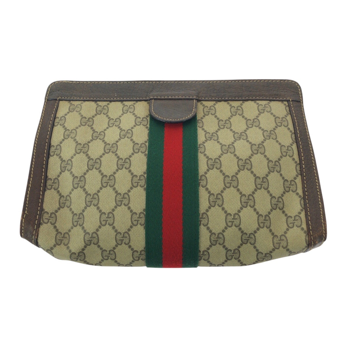 19164
GUCCI グッチ ヴィンテージ オールドグッチ シェリーライン ベージュ ブラウン GGスプリームキャンバス / レザー クラッチバッグ セカンドバッグ  メンズ AB17